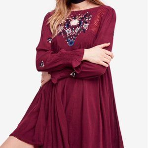 FREE PEOPLE Womens Burgundy Embroidered